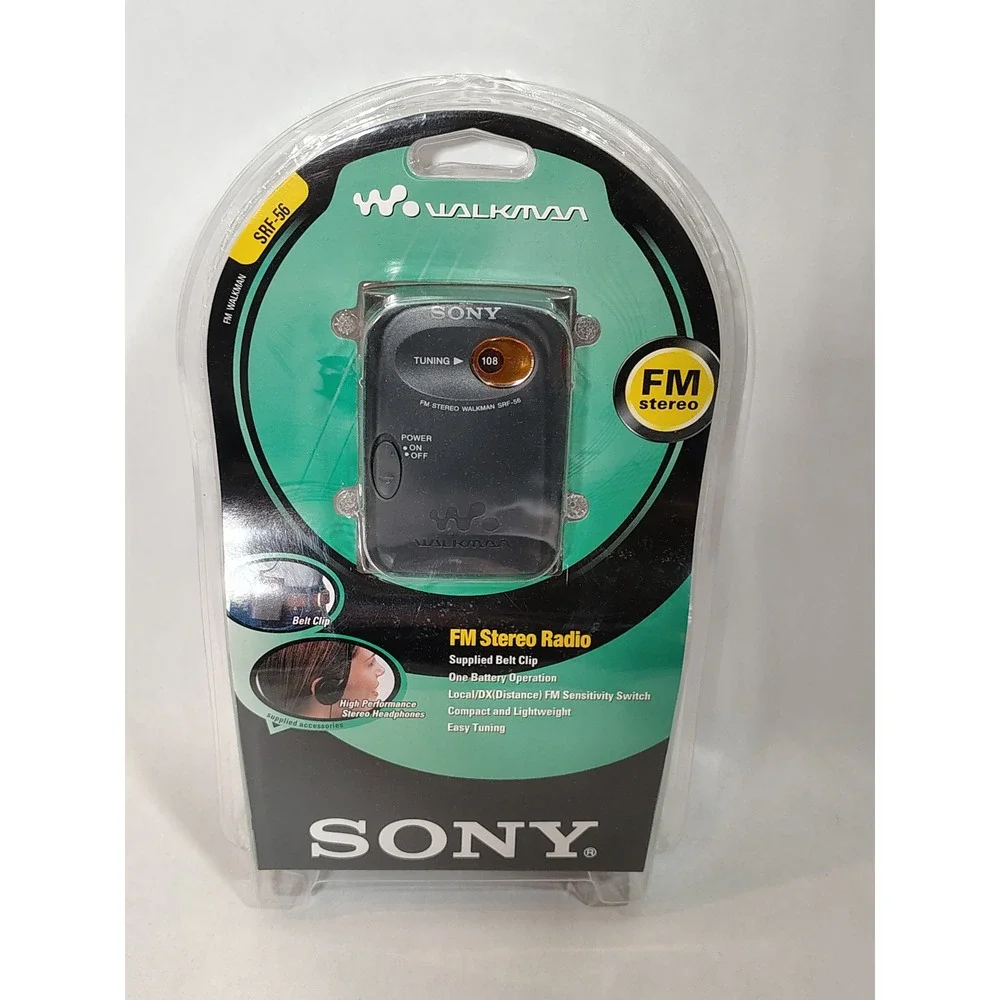 Sony Walkman SRF-56‎ FM Stereo Radio Headphones Belt Clip Easy Tuning